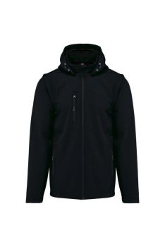 UNISEX 3-LAYER SOFTSHELL HOODED JACKET WITH REMOVABLE SLEEVES Black L