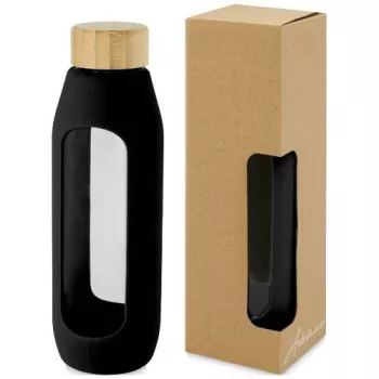 Láhev o objemu 600 ml z borosilikátového skla se silikonovým obalem Tidan Černá