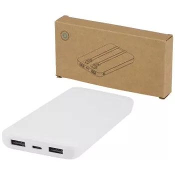 Adhil powerbanka z recyklovaného plastu s kapacitou 10 000 mAh a výkonem 10 W se dvěma vestavěnými kabely bílá
