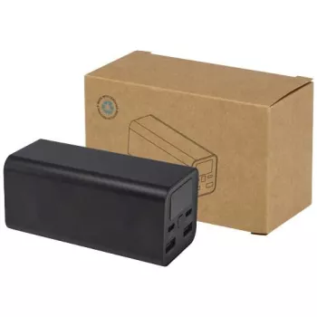 Acamar powerbanka na notebook z recyklovaného hliníku s kapacitou 20 000 mAh a výkonem 70 W Černá
