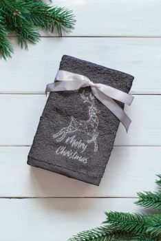OLIMA CHRISTMAS TOWEL - REINDEER Grey 45X70