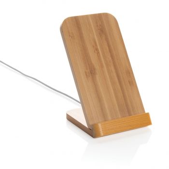 Bambusový stojanček na telefón s bezdrôtovým nabíjaním 5W hnedá