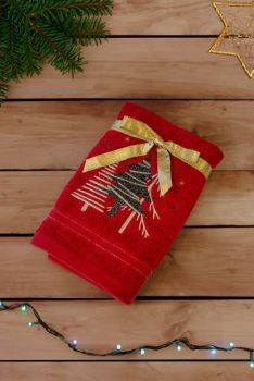 OLIMA CHRISTMAS TOWEL - PINES Red 45X70
