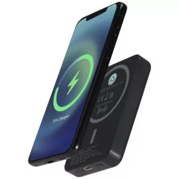 Acrab bezdrátová magnetická powerbanka 5000 mAh 15W s 20W PD – vyrobeno z recyklovaného plastu Černá