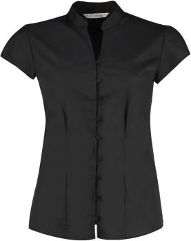 Kustom Kit | Popelínová halenka s mao límcem black 10_S