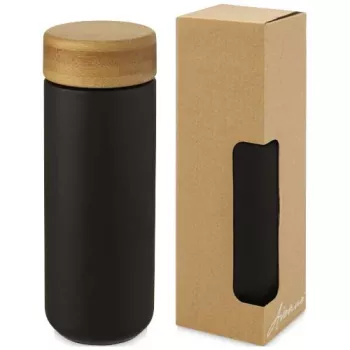 Keramický hrnek Lumi o objemu 300 ml s bambusovým víčkem Černá