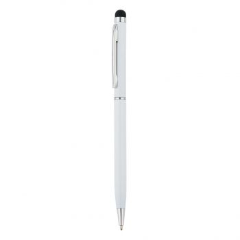 Tenké kovové guľôčkové pero so stylusom biela
