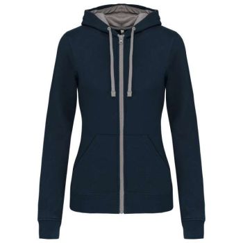 LADIES’ CONTRAST HOODED FULL ZIP SWEATSHIRT Navy/Fine Grey M