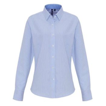 WOMEN'S COTTON RICH OXFORD STRIPES SHIRT White/Oxford Blue S