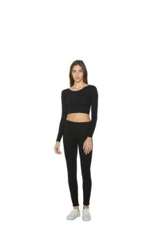 WOMEN'S COTTON SPANDEX LONG SLEEVE CROP TOP Heather Grey L
