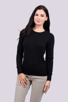 WOMEN’S CREW NECK FINE GAUGE COTTON PULLOVER Black M