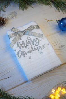 OLIMA CHRISTMAS TOWEL - MERRY CHRISTMAS STARS White 45X70