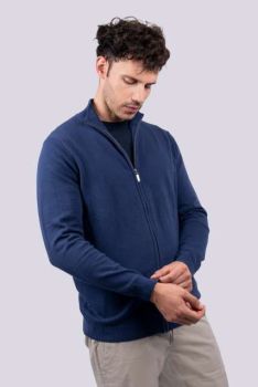 MEN’S FULL ZIP CARDIGAN FINE GAUGE COTTON Navy L