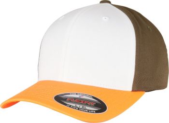 Flexfit | 6 panelová vlněná česaná kšiltovka Flexfit neon orange/white/olive S/M