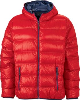 James & Nicholson | Lehká pánská péřová bunda s kapucí red/navy XL