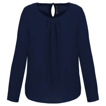 LADIES' LONG-SLEEVED CREPE BLOUSE Deep Sea Blue 36