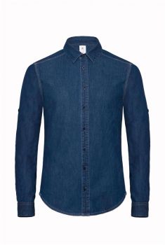 B&C | Denim keprová košile s dlouhým rukávem deep blue denim XL