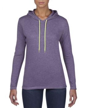 WOMEN’S LIGHTWEIGHT LONG SLEEVE HOODED TEE Heather Purple/Neon Yellow S