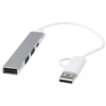 Alkaid 4portový USB-A a Type-C hub z recyklovaného hliníku s duálním vstupem stříbrná