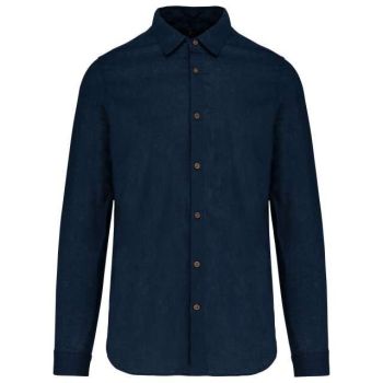 MEN'S LONG SLEEVE LINEN AND COTTON SHIRT Navy L