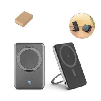 WARSHEL 5. 5 000 mAh magnetická power banka s 15W superrýchlou bezdrôtovou nabíjačkou z recyklovaného ABS (100% rABS) so stojanom Tmavošedá