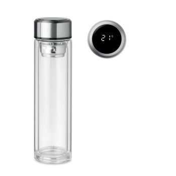 POLE GLASS Láhev s dotykovým teploměrem transparent