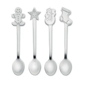 CHIP SET Sada 4 vánočních čaj. lžiček matt silver
