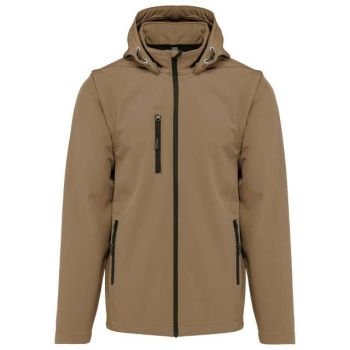 UNISEX 3-LAYER SOFTSHELL HOODED JACKET WITH REMOVABLE SLEEVES Camel XL