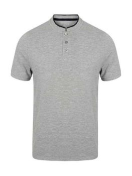 STAND COLLAR STRETCH POLO SHIRT Heather Grey/Bright Navy XL