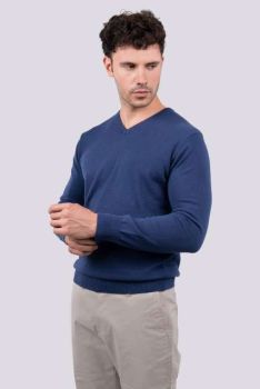 MEN’S V-NECK FINE GAUGE COTTON PULLOVER Black L