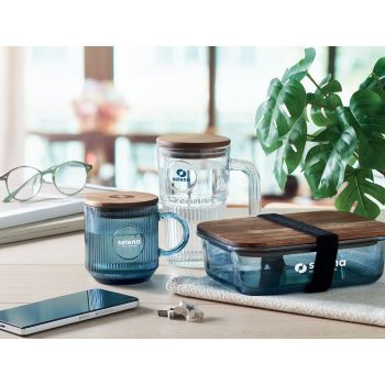VITRIO MUG Žebrovaný skleněný hrnek 300ml Transparentní Modrá