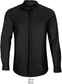 NEOBLU | Popelínová košile s dlouhým rukávem a Mao límečkem deep black M