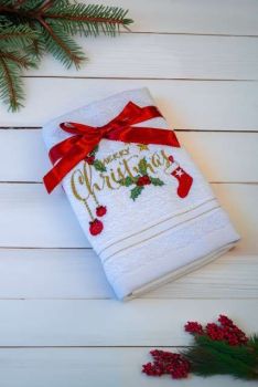 OLIMA CHRISTMAS TOWEL - MERRY CHRISTMAS ORNAMENTS White 45X70
