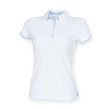 LADIES CONTRAST POLO SHIRT White/Sky 2XL