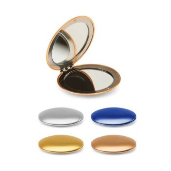 KAYLA. Obojstranné okrúhle hliníkové zrkadlo s magnetickým uzáverom Zlatá