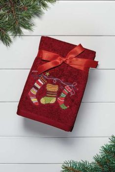 OLIMA CHRISTMAS TOWEL - CHRISTMAS SOCKS Bordeaux 45X70