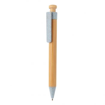 Bambusové pero s klipom z pšeničnej slamy modrá