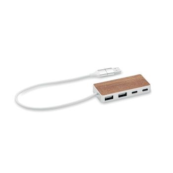 UBAH USB hub 4 porty 27,5 cm barva dřeva