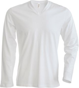 Kariban | Pánské tričko s výstřihem do V, dlouhý rukáv white L