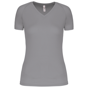 LADIES’ V-NECK SHORT SLEEVE SPORTS T-SHIRT Fine Grey 2XL