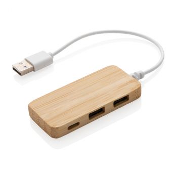 Bambusový USB hub s USB C hnedá