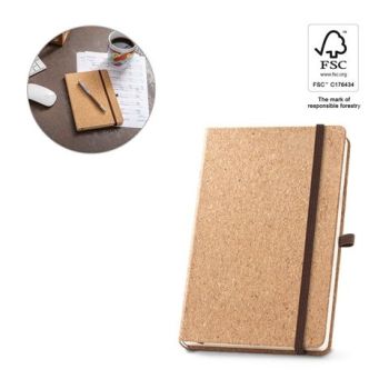 HAWKINS A5. Korkový zápisník A5 s hladkými stranami z materiálu s certifikátom FSC™ a ďalších kontrolovaných materiálov Prírodná