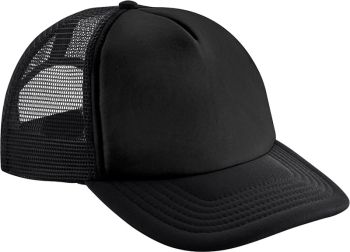 Beechfield | Dětská 5 panelová polyester. síťovaná kšiltovka black/black onesize