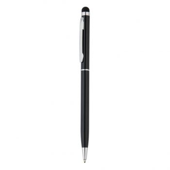 Tenké kovové guľôčkové pero so stylusom čierna