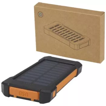 Altair solární powerbanka z recyklovaného plastu s kapacitou 5000 mAh a výkonem 10 W, odolná, s vestavěnou svítilnou Černá