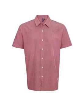 MEN'S SHORT SLEEVE GINGHAM COTTON MICROCHECK SHIRT Red/White L