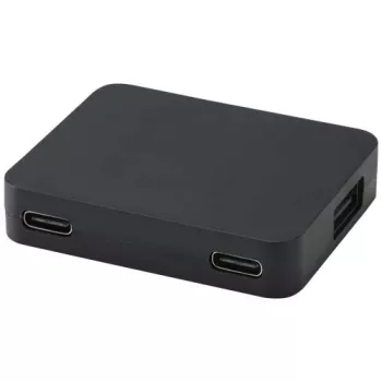 Gaia 4portový USB hub s výstupy USB-A a Type-C a duálním vstupem – vyrobeno z recyklovaného plastu Černá