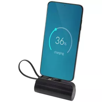 Alnair powerbanka 5000 mAh 10W z recyklovaného plastu s konektorem typu C, výklopným stojánkem a kabelem 2 v 1 Černá